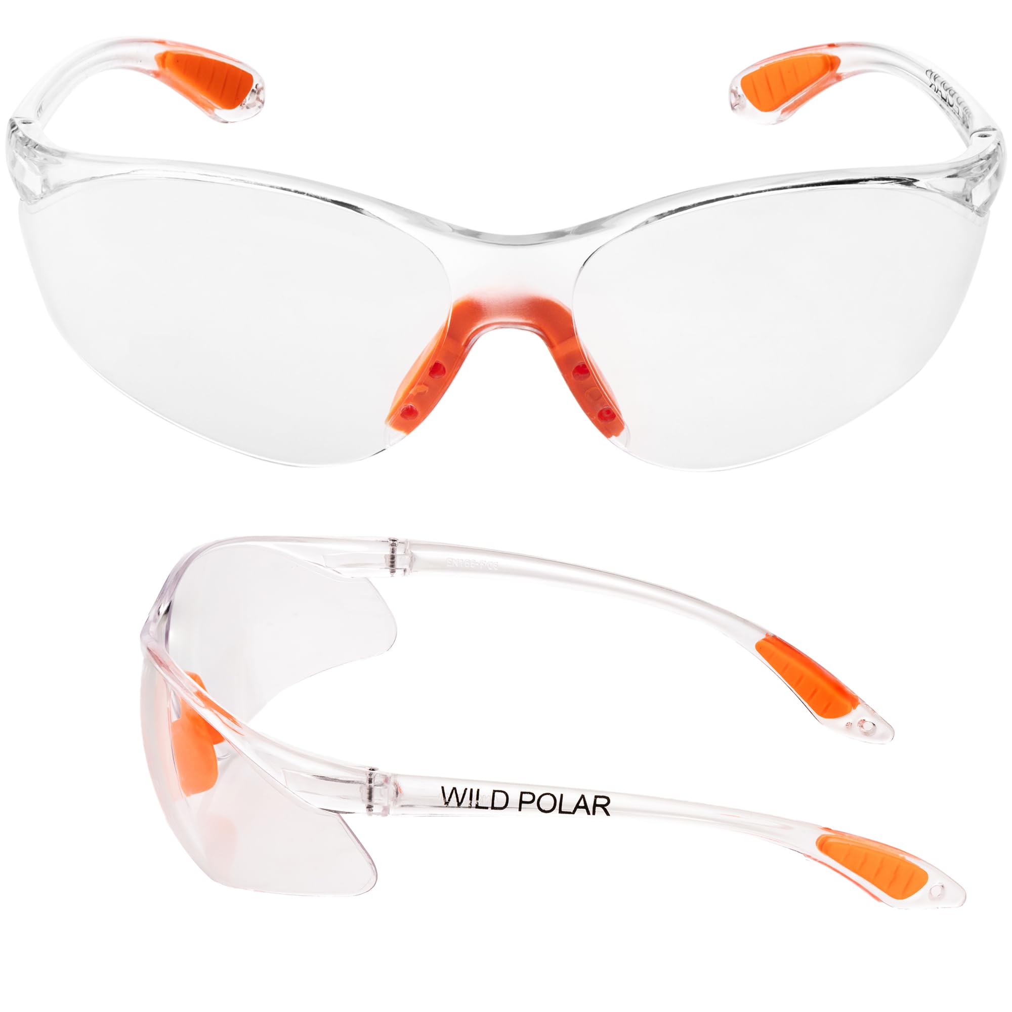 Wild Polar Safety Glasses, Clear Lenses, Anti-Fog Eye Protection Goggles with Orange Nose and Ear Grips, 12, 24 & 48 packs - Image 3