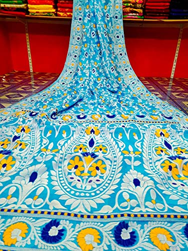 Sari Dhakai Jamdani para mujer algodón suave azul patchwork 942b 2