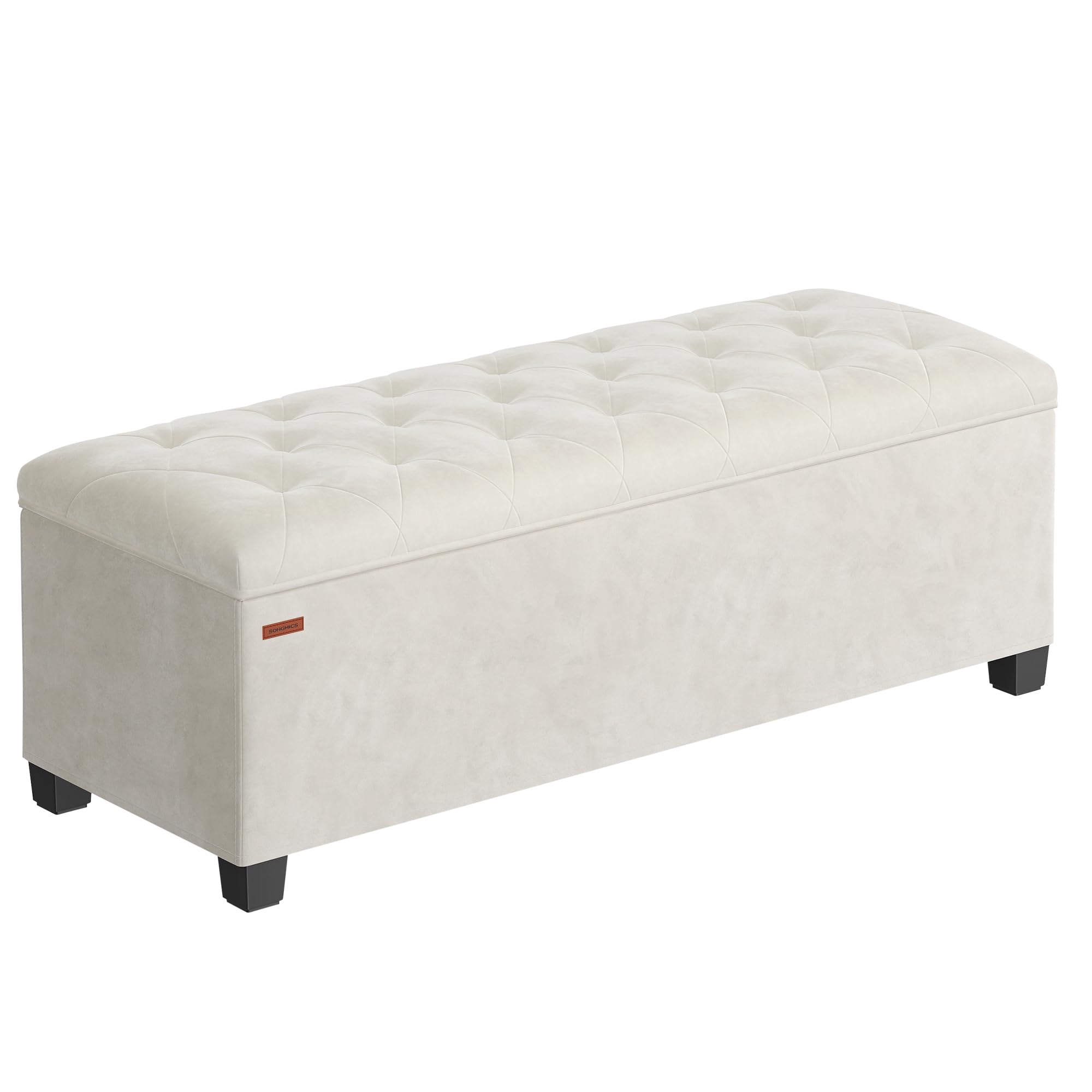 SONGMICS Puff Almacenaje, Baúl con Patas, 40 x 110 x 39 cm, Banco de Pie de Cama, Banco Almacenaje, Soporta hasta 300 kg, para Sala de Estar, Dormitorio, Entrada, Blanco Crema LSF089W01