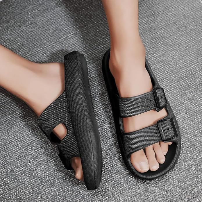 Image of Women Adjustable Open Toe Slide Sandals Classic Ultra Soft EVA Footbed Summer Designed to Fit Flat Buckle Sliders for Women & Girls