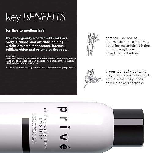 Miniatura 2 de Privé Shining - Mousse amplificador sin peso para el cabello, mousse voluminizador para volumen del cabello con bambú y té verde para levantamiento