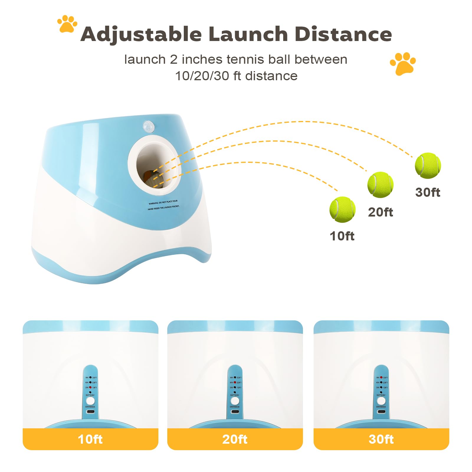 Automatic Ball Launcher for Dogs: 2" Mini Tennis Ball Thrower with 3 Distance Settings,Interactive Puppy Pet Ball Indoor Thrower Fetch Machine for Small to Medium Dogs,Blue - image 3