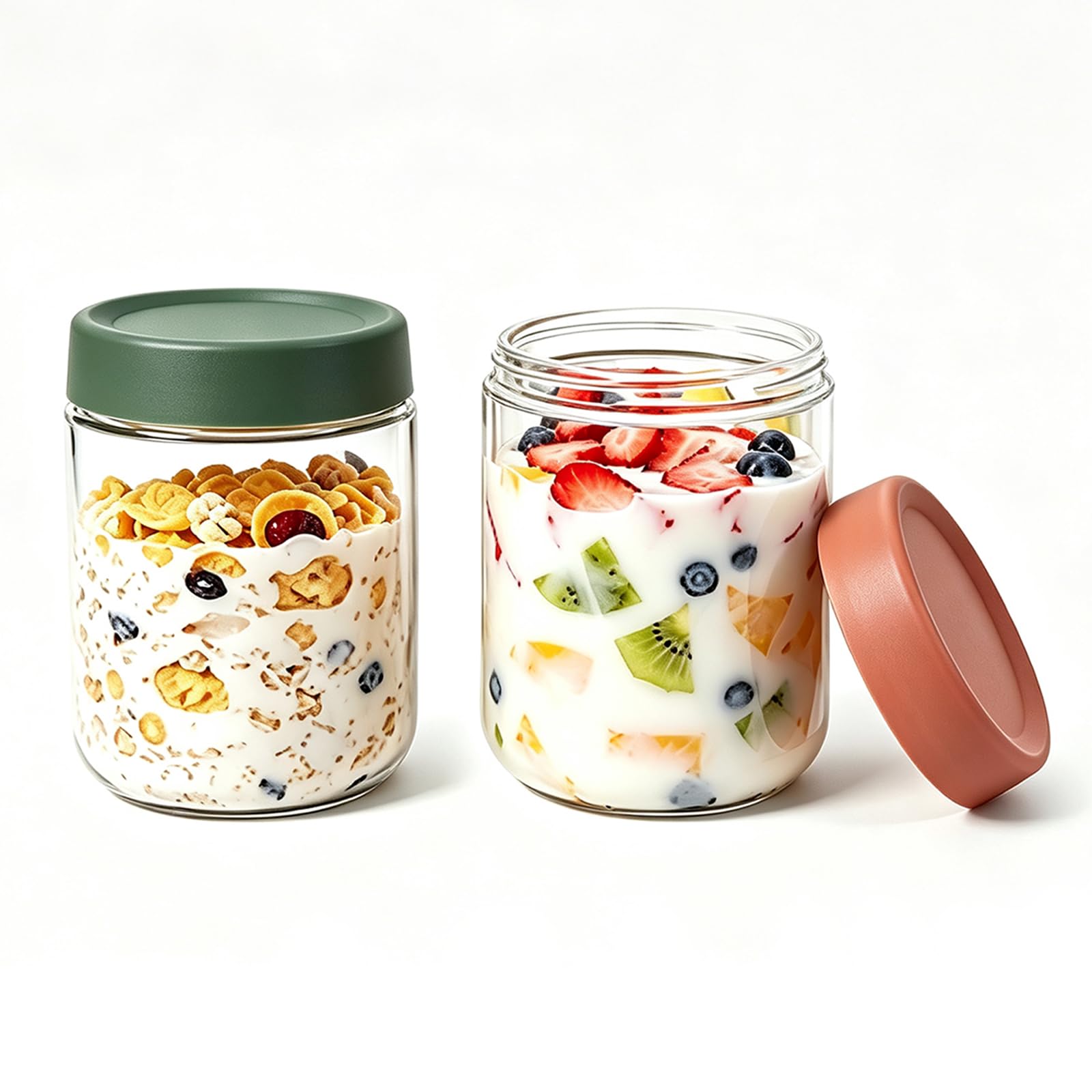 WOMENSAN Overnight Oats Jars Set of 2, 500ml Wide Mouth Leakproof Pots