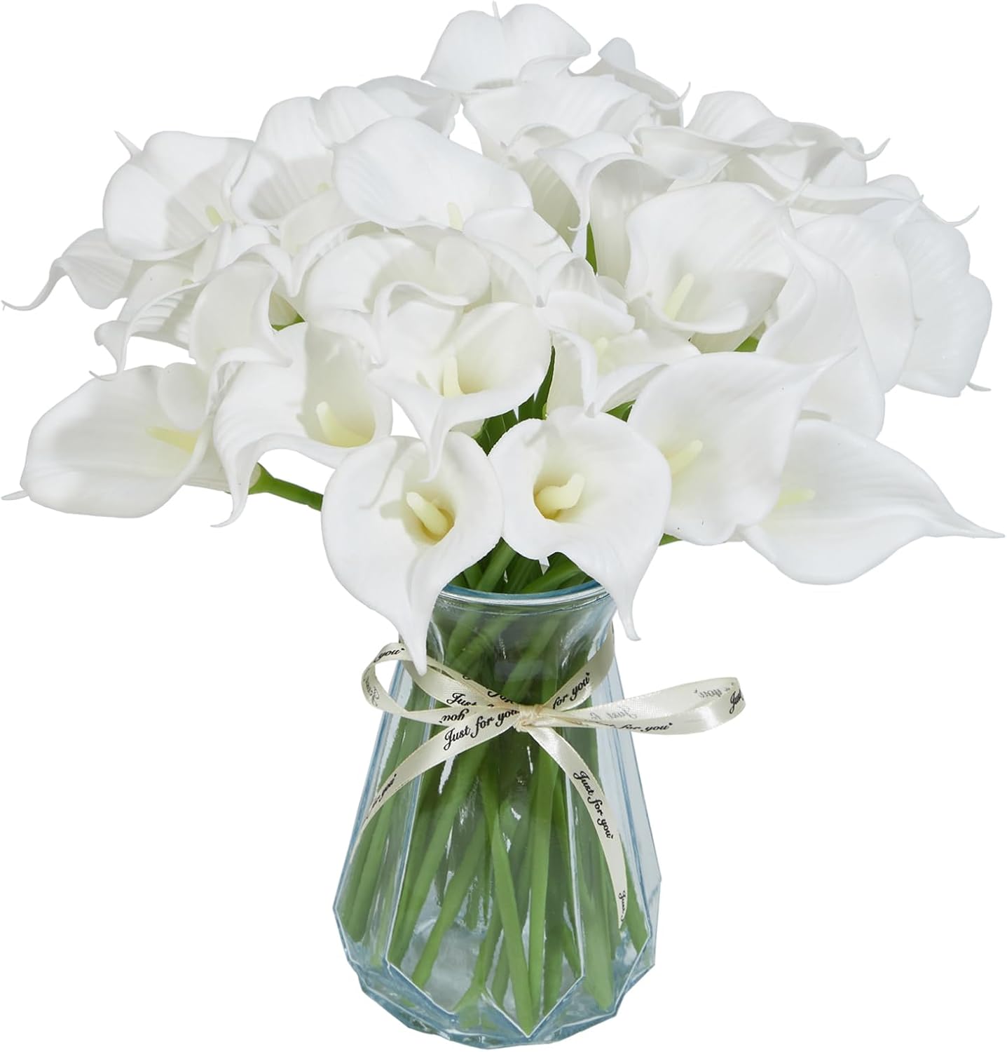 30 PCS Artificial Calla Lily Flowers Bouquet Faux Branches for Vase Fake Flower 13.5" Real Touch for DIY Mother's Day Wedding Party Decoration Pure White (Vase Not Included) White 30