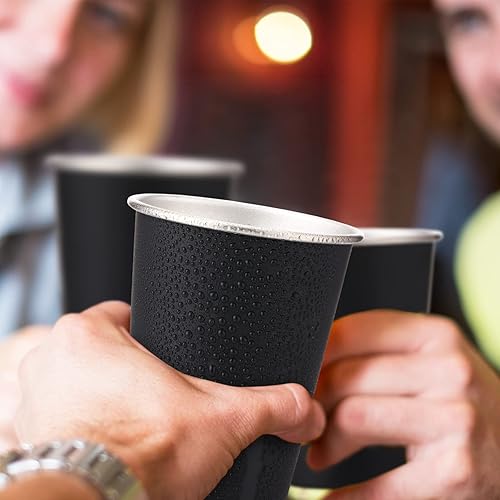 Miniatura 6 de Paquete de 10 vasos de acero inoxidable irrompibles de metal de 12 onzas para beber, vasos de agua irrompibles negros apilables para fiesta de