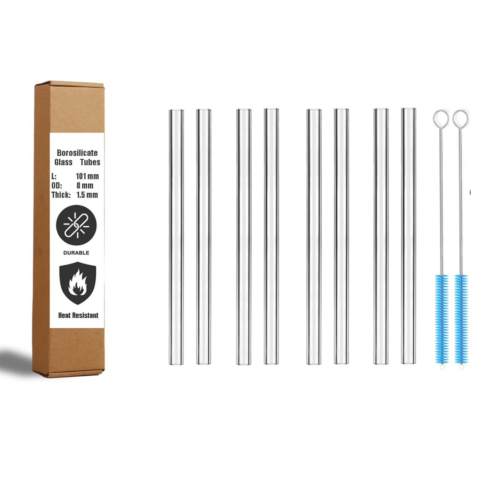 4 Inch Borosilicate Glass Tubing 8mm OD 1.5mm Wall, 8-Pack Clear Tubes