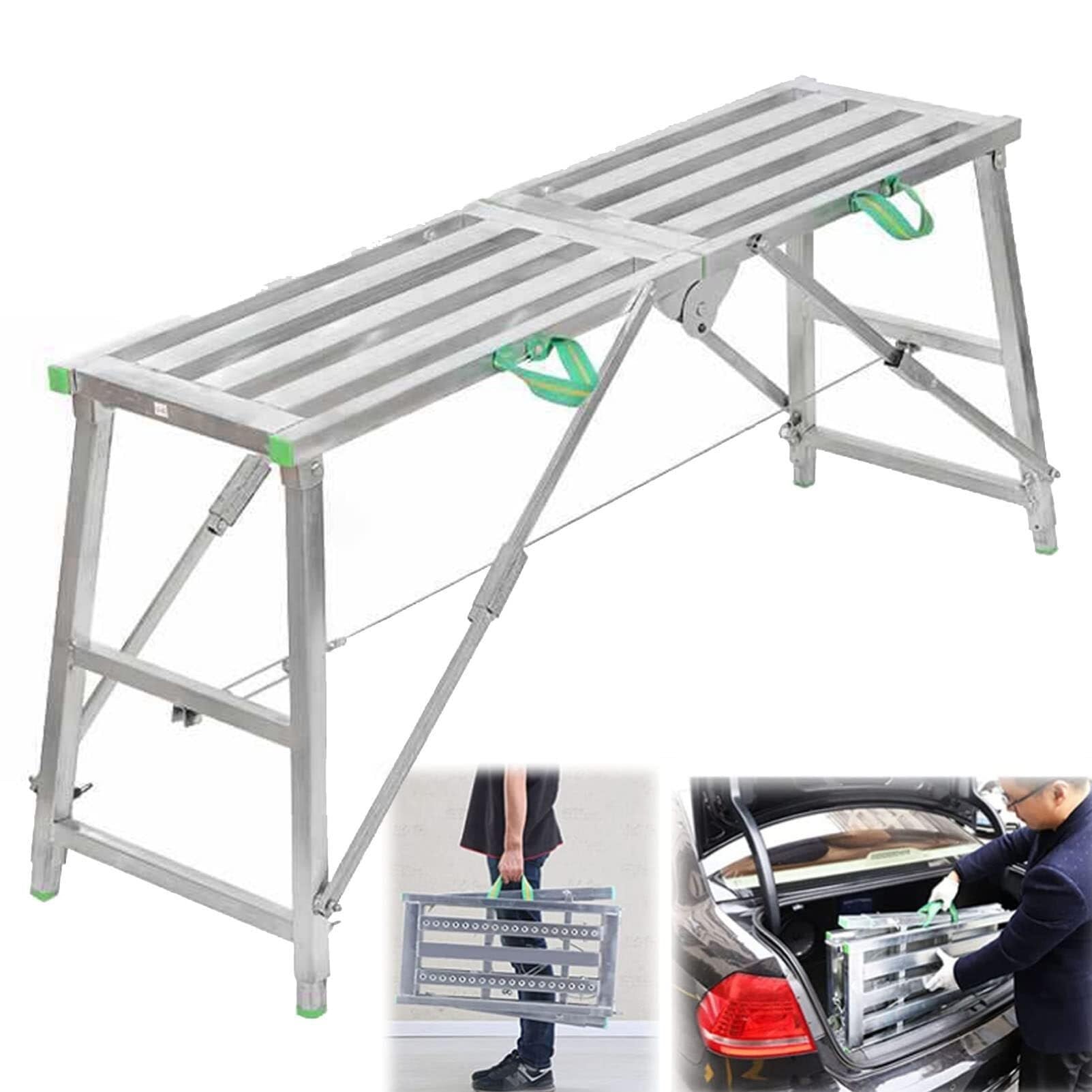LMMIAOZ Multipurpose Scaffolding Adjustable Work Platform Portable Folding Scaffold Tower Ladder For Washing Vehicles, Cleaning Windows(140cm)
