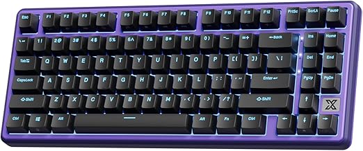 X87 Mechanical Keyboard 75% Wired Keyboard Gaming with 86 Keys, Gasket Mount, Ice-Blue Backlight, Purple Shell Design, Software Support, Hot-Swappable Creamy Switch Black