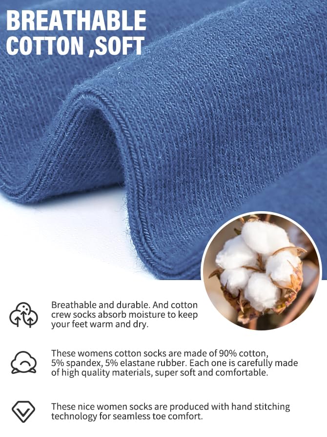 Image of FGZ Women's Crew Socks 5 Pairs Soft Combed Cotton,Breathable Everyday Casual Socks for Women