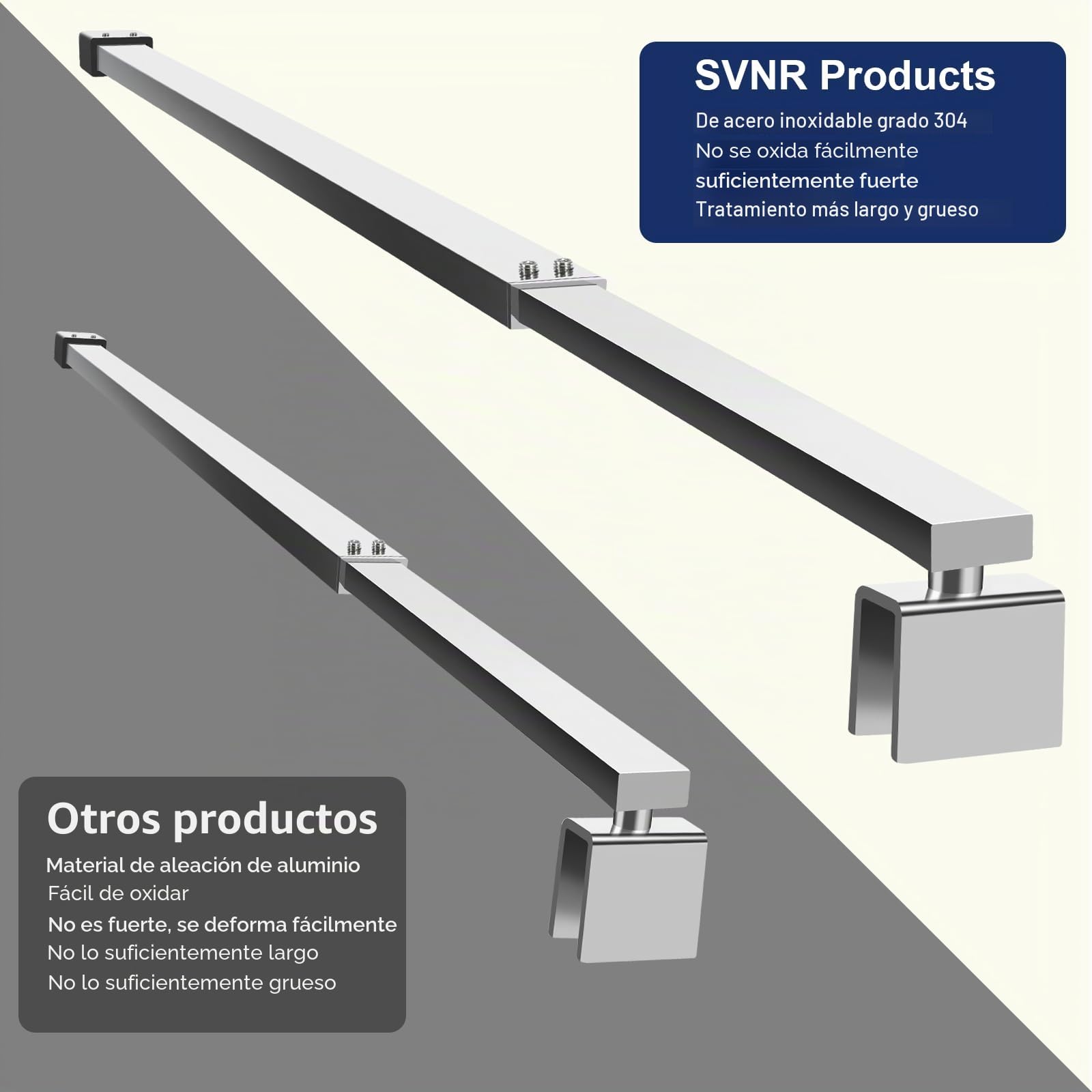 SVNR Barra de soporte telescópica ajustable de acero inoxidable para mampara de ducha, 700 mm-1200 mm, grosor de cristal de 6 a 10 mm (cuadrado plateado)