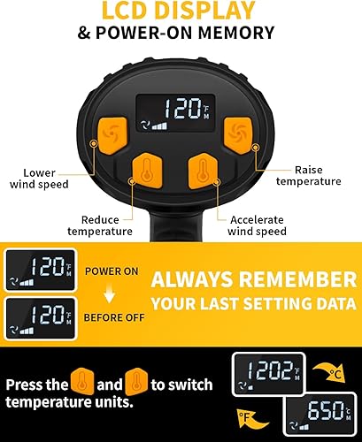 Miniatura 2 de Pistola de calor de 1500 W, 120 F a 1020 F (122.0 F-1,022.0 F) Kit de pistola de aire caliente de calentamiento rápido, control de temperatura
