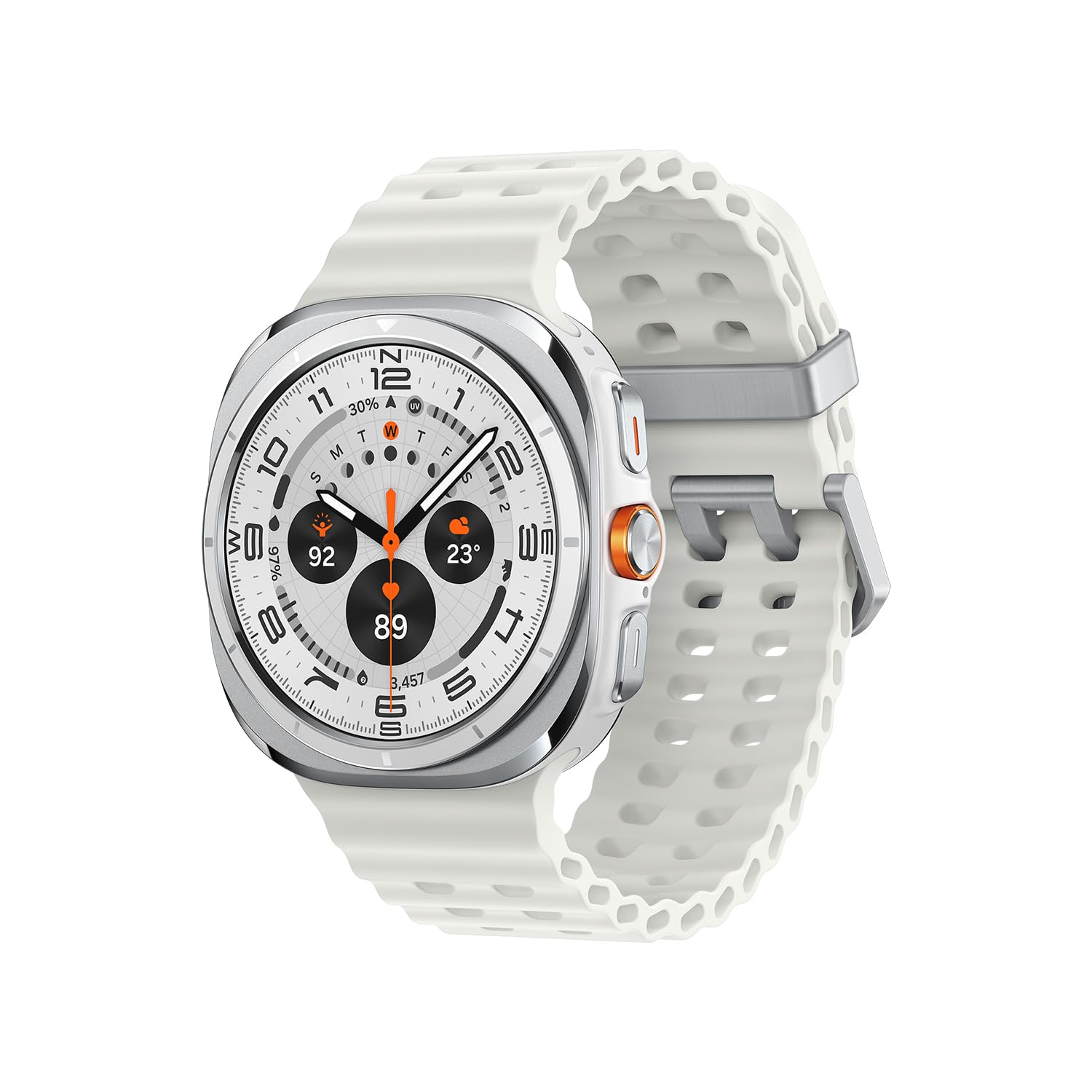 Samsung Galaxy Watch Ultra (2025) Smartwatch mit Galaxy AI, Fitness-Uhr, Marine Band, Titan-Gehäuse, Schnellbutton, Dual-GPS, 64 GB Speicher, 47 mm, LTE, Titanium White, 3 Jahre Herstellergarantie