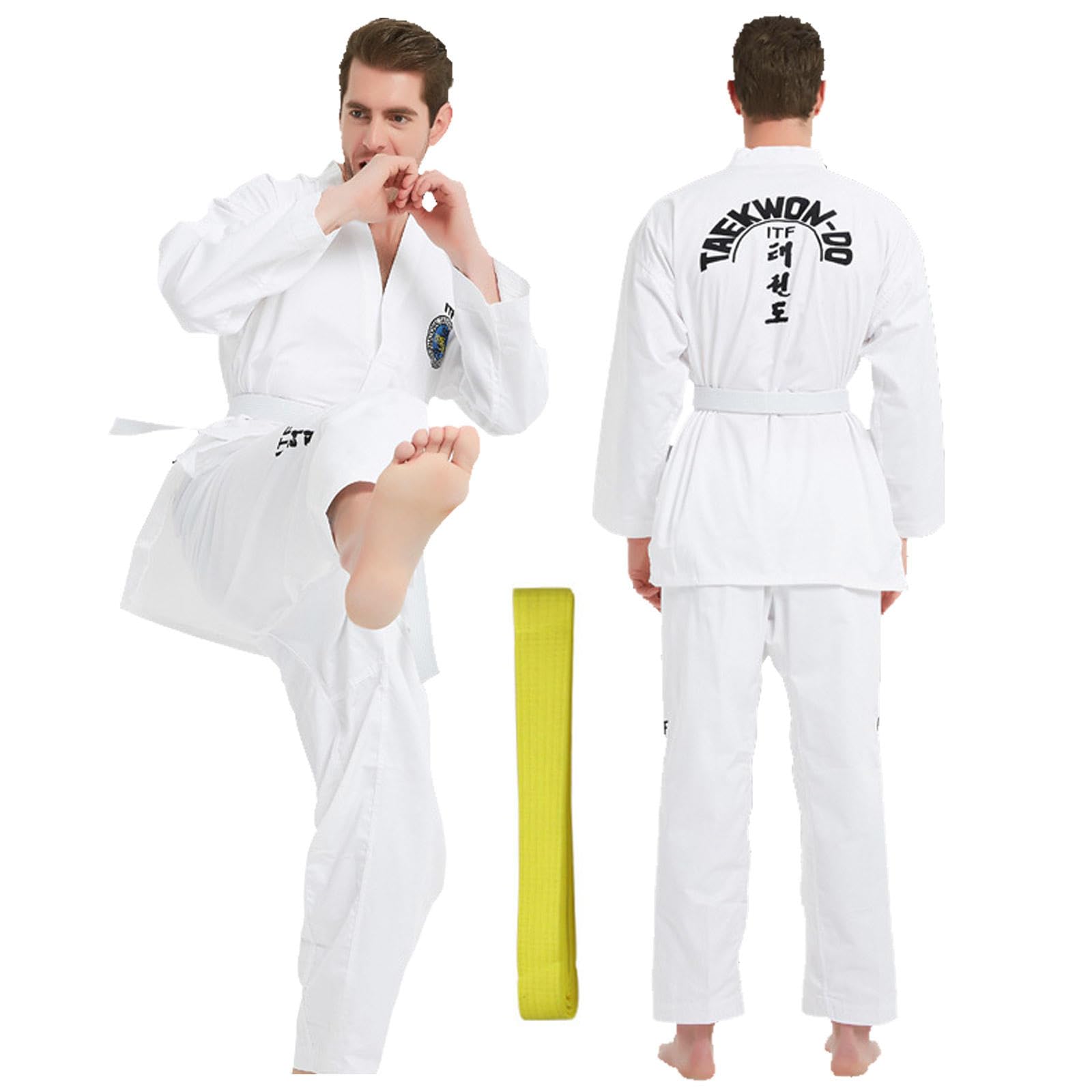 CHUIKUAJ Tute da Judo per Bambini e Adulti, con Ricamo, Uniforme da Taekwondo ITF, Realizzate in Policotone Leggero, Kimono da Karate con Cintura Inclusa,White-150