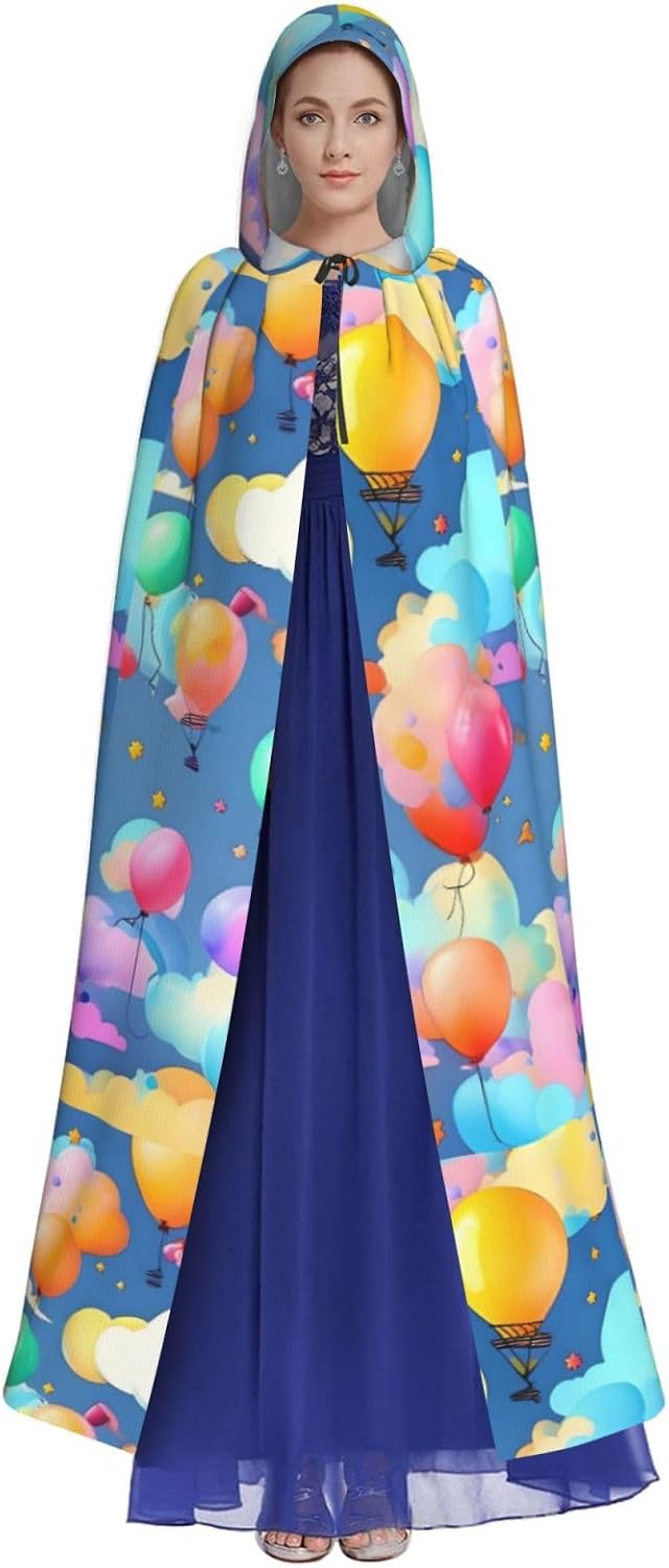 Colorful Balloons Men Women Halloween Role Play Party Decoration Hooded Poncho Black