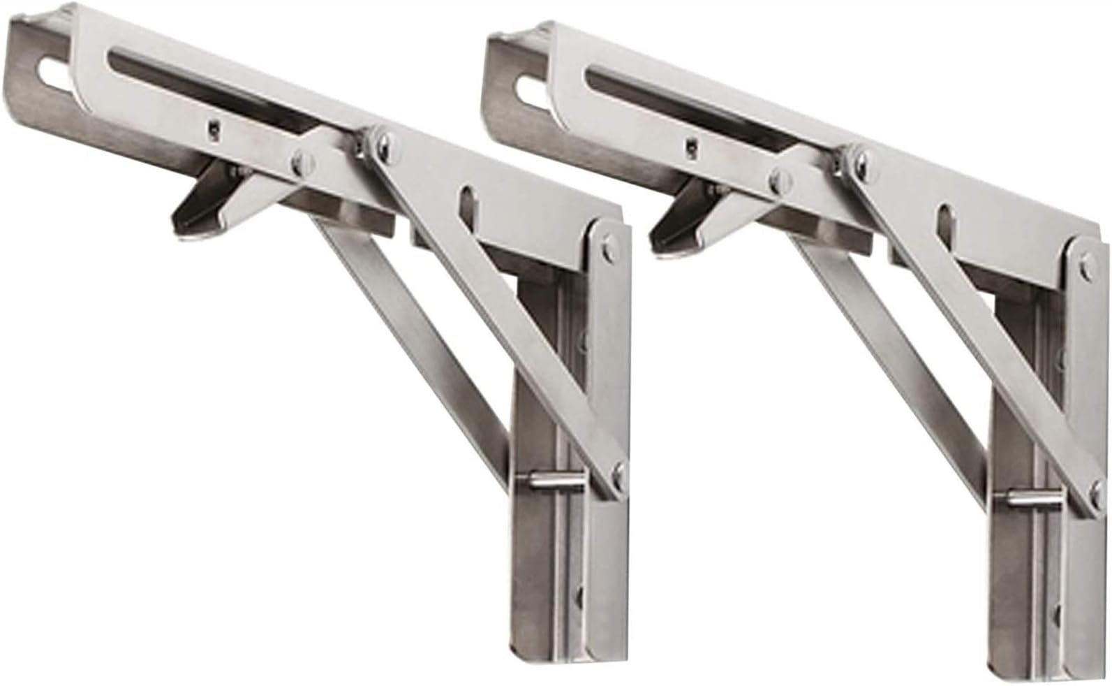 Folding console, stainless steel, without board, robust, wall mounting, 2pc silver shelves mount, bookshelf, shoe rack, stock shelf, triangular heavy duty console