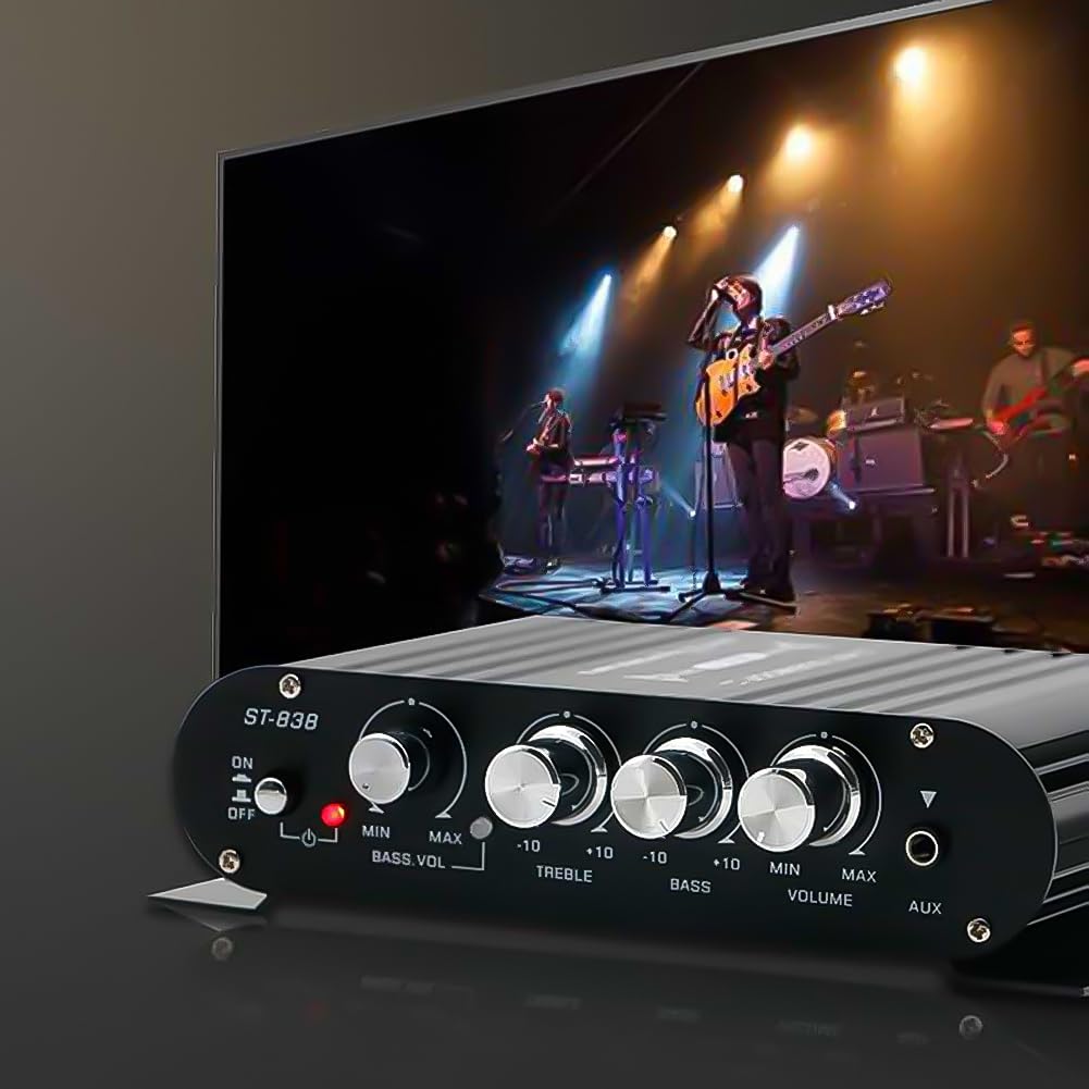 838 Amplificateur de Puissance HiFi 2.1 Canaux 80 W X 2 Amplificateur de Son Stéréo pour Basses avec Sortie Caisson de Basses Amplificateur Audio Domestique Noir