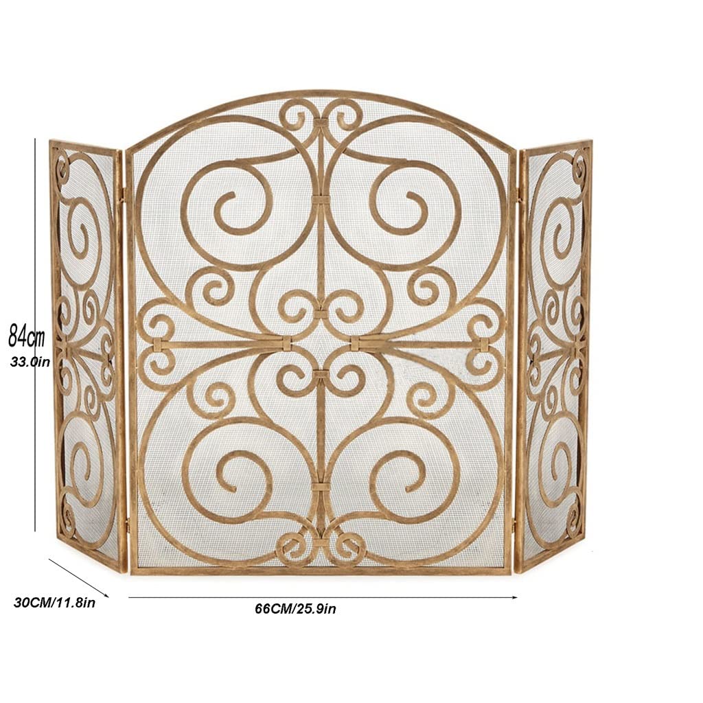 Salvachispas Chimenea Partition de la pantalla de la chimenea tallada hueca Tri-pliegue con malla de hierro forjado Spark Prettífero de la chispa Decoración de la decoración del hogar Pantalla de part