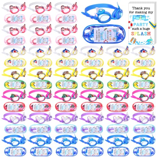 Relaxweex 36 Sets Swim Goggles Gifts Bulk with Thank You Card Anti Fog Goggle for Summer Pool Party End of Year Outdoor Beach(Animals)