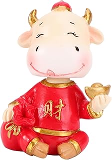 NOLITOY 2 Peças Ano Do Boi Boneca Mini Animais Enfeites De Carro De Ano Novo Mesa Estátua De Touro Balançando A Cabeça Brinquedo De Dança Vaca Balançando A Cabeça Brinquedo De Fazenda