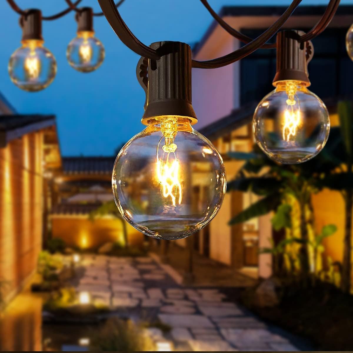 Qxmcov Guirnalda Luces Exterior, 9.5M Cadena de Luces Exterior y Interior con 25+4 Guirnalda Bombilla, Impermeable Guirnaldas Luminosas Para Jardín Terraza Patio Navidad