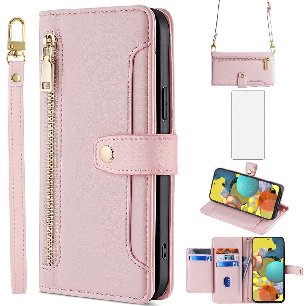 Asuwish Phone Case for Samsung Galaxy A51 5G/A 51 5G UW Verizon Wallet Cover and Screen Protector Zipper Leather Flip Credit Card Holder Slot Stand