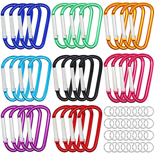 H&W 1.8'' 32pcs Small Aluminum Carabiner D Ring 8 Colors, Durable Spring-Loaded Gate Carabiners...