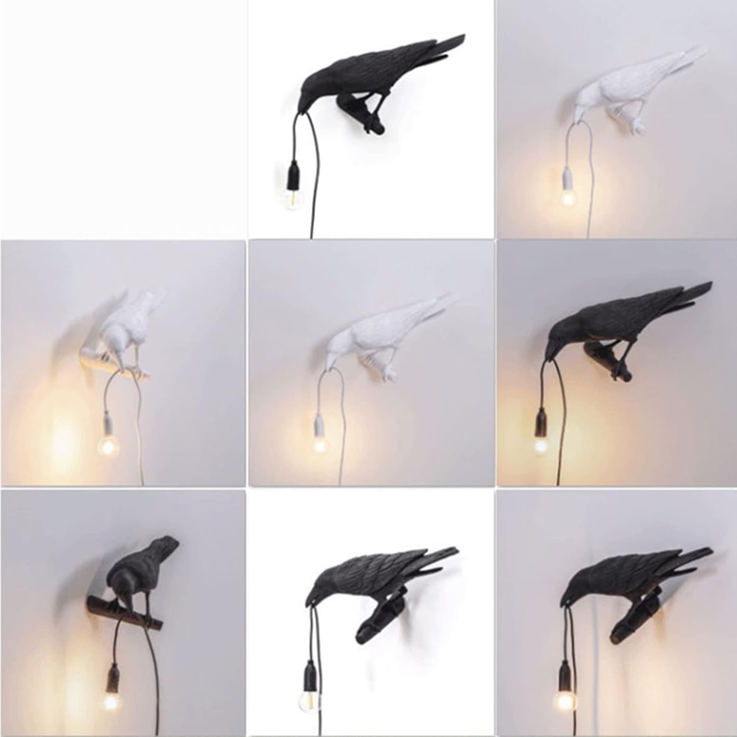 Raven Birds Wall Sconce Lighting,Vintage Resin Bird Table Lamps Creative Night Light with Plug in Cord for Wall Decor and Living Room,Bedroom Bedside Lamp (Black Right, Wall Mounted)