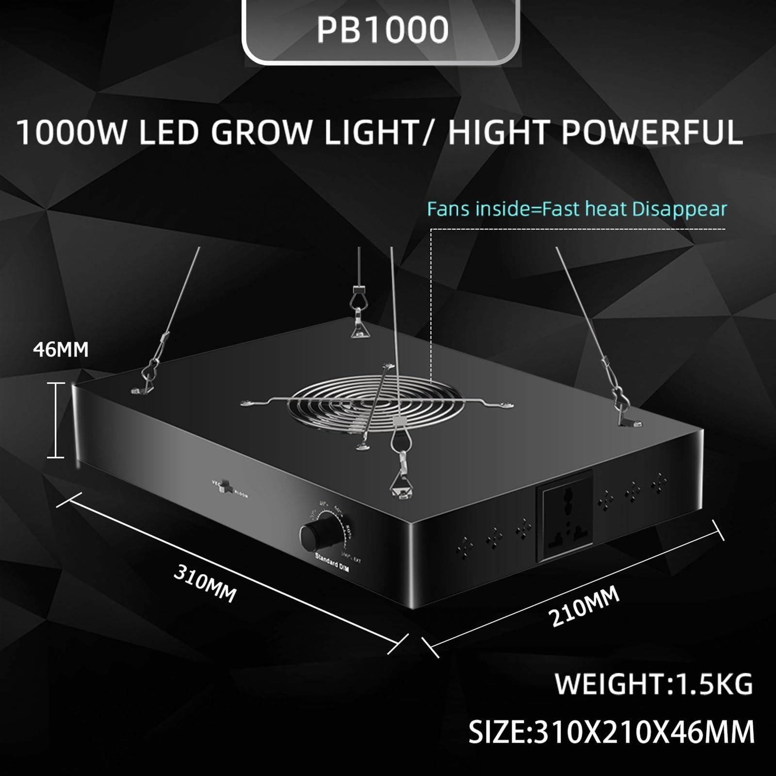 Grow Light, Lampada a LED for la coltivazione di piante a spettro completo da 1000 W, for la coltivazione di piante in serra, box for la coltivazione