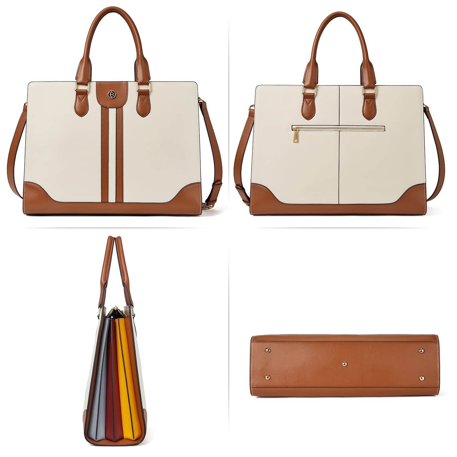 BOSTANTEN Maletín de cuero para laptop para mujer, bolsa de hombro de 15.6 pulgadas, bolsa de trabajo para computadora de negocios, beige (B-Beige), Duradero, vintage