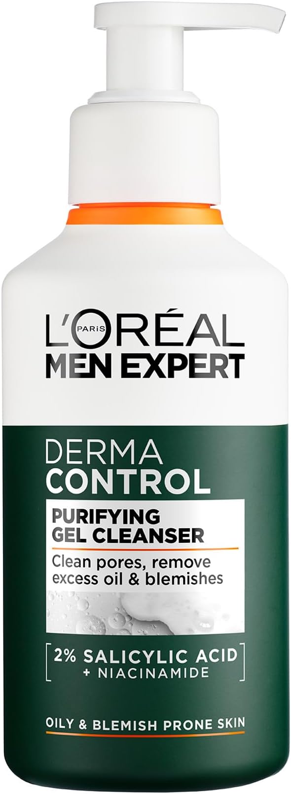 L'Oréal Men Expert Derma Control Purifying Cleansing Gel for Oily & Blemish-Prone Skin, Salicylic Acid & Niacinamide Deep Cleanser, Removes Dead Skin Cells, Unclogs Pores, 260ml