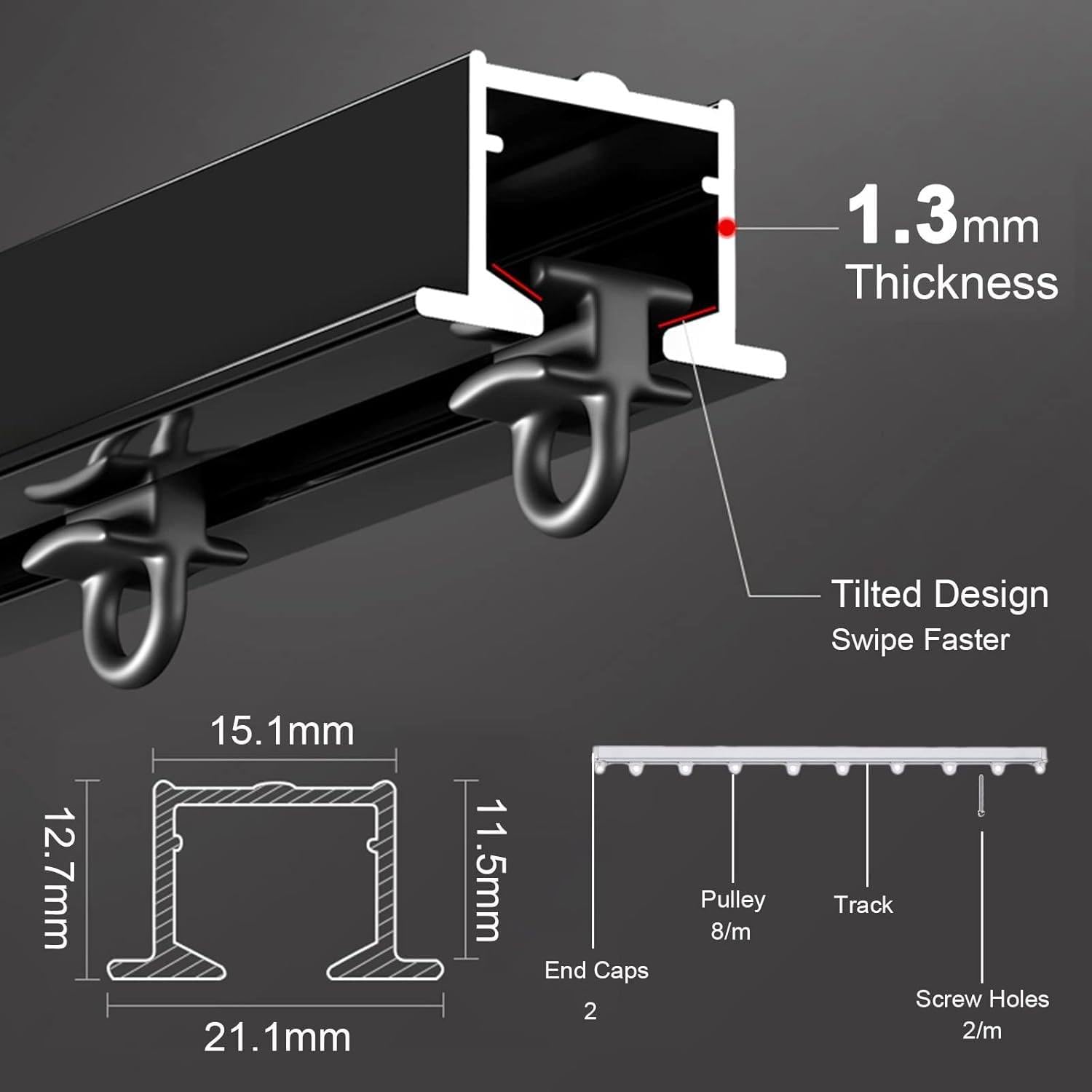 Piste de rideau en aluminium caché, support de plafond, diviseur de pièce intégré Rail de glissement, barre de partition en métal commercial, kit complet