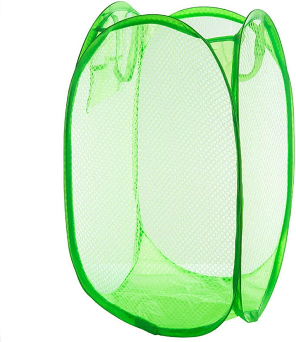 Zerodeko 3pcs Foldable Mesh Laundry Hamper Basket Easy Open Design for College Sturdy Construction Breathable Material Side Pocket for Green Color for Dirty Clothes Storage