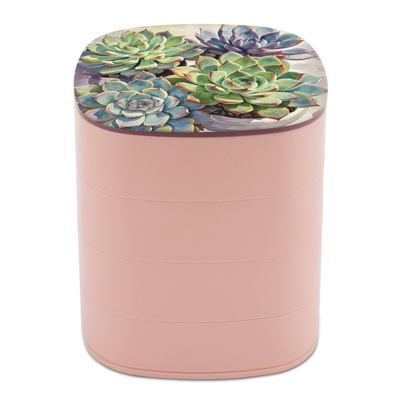 LZQPOEAS Green Plants Jewelry Box with Mirror 4-Layer Rotating Travel Jewelry Case Small Jewelry Organizer Portable Jewelry Storage Box Rings Stud Necklaces Earring Holder for Women