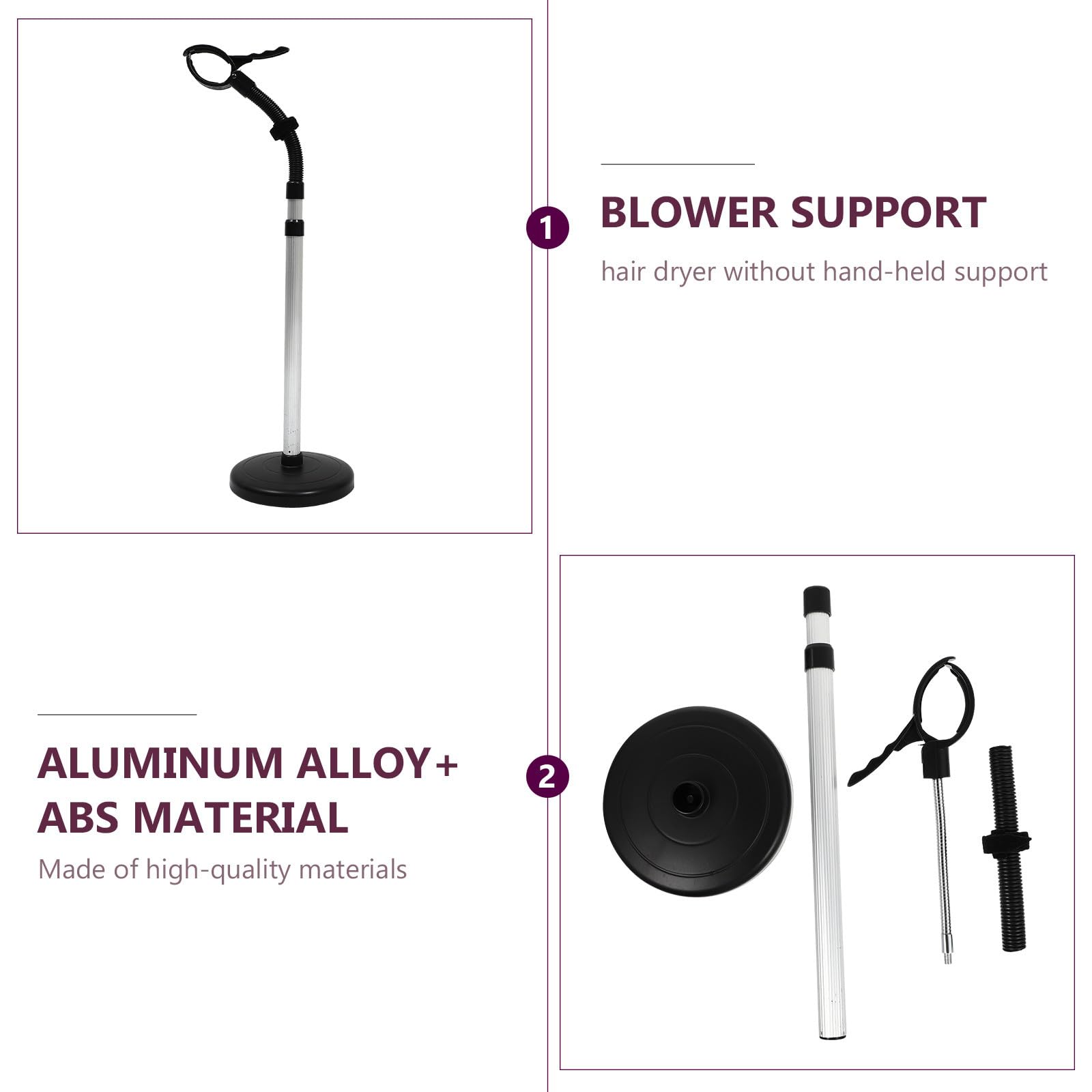 MAGICLULU Haartrocknerhalterung mit 360 Grad Rotation aus Aluminiumlegierung und Abs Einfacher Aufbau Freihändig Nutzbar für Schnelles Styling und Lockenpflege