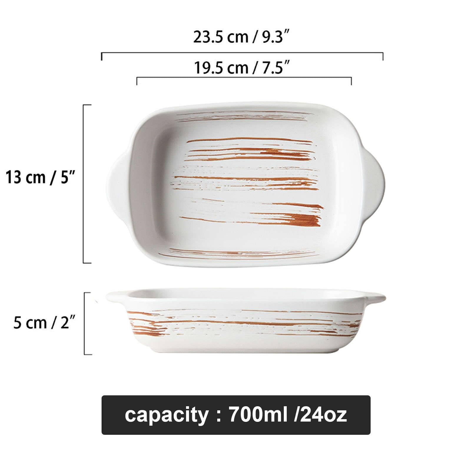 Sartén Rectangular de Porcelana y cerámica para lasaña con asa, Juego de 2 sartenes para Horno, Fuente para Horno, Color Blanco, 24 oz, 700 ml