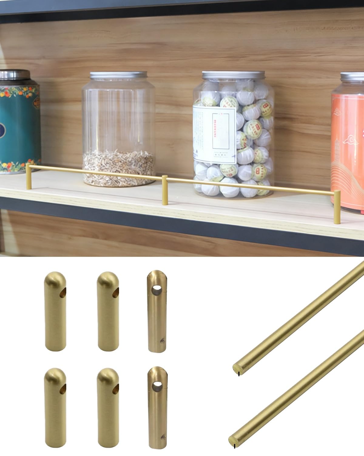 MESCXTY 2 Kit Shelf Guard Rail 4 10 12 24 36 48 72 inch, Shelves Guardrail Bars for Kitchen Cabinets, Bookcase Tube Barrier System, Closet Tipping Rack(Style-A,50in/127cm)