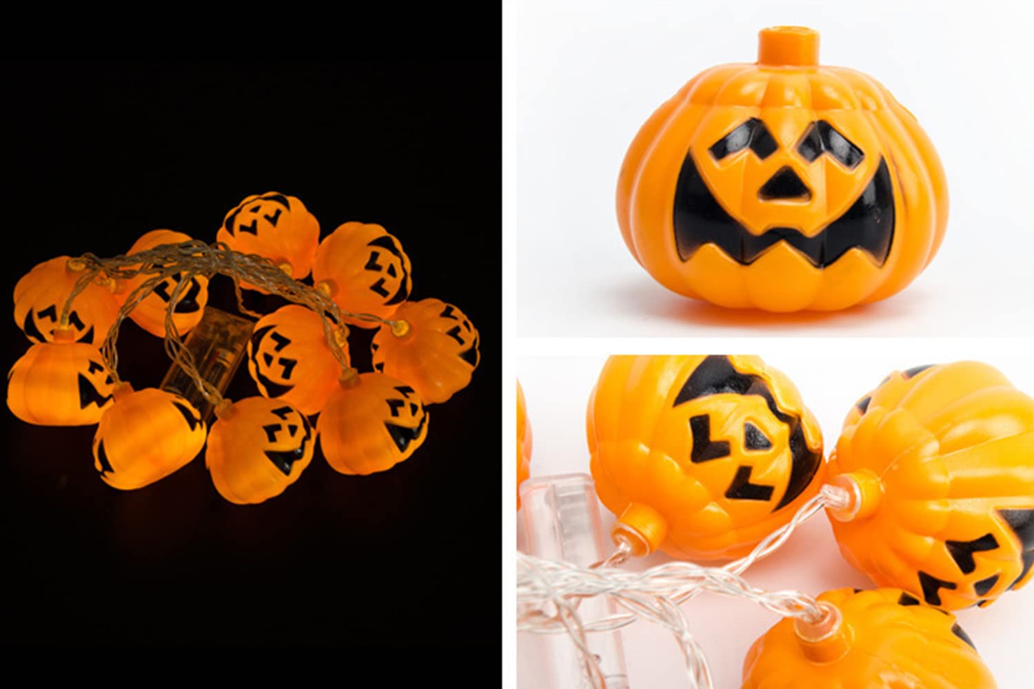 Confezione da 20 luci a LED da 3 m, 20 pezzi, luci decorative per Halloween, impermeabili, alimentate a batteria, arancioni, luce bianca calda, per soggiorno, balcone, prato