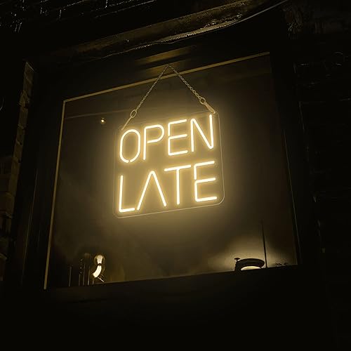 Miniatura 12 de NEONGRAND Letrero abierto de neón tardío (25.7 x 20 pulgadas), letrero de apertura LED para negocios, restaurante, oficina, cafetería, bar, rojo