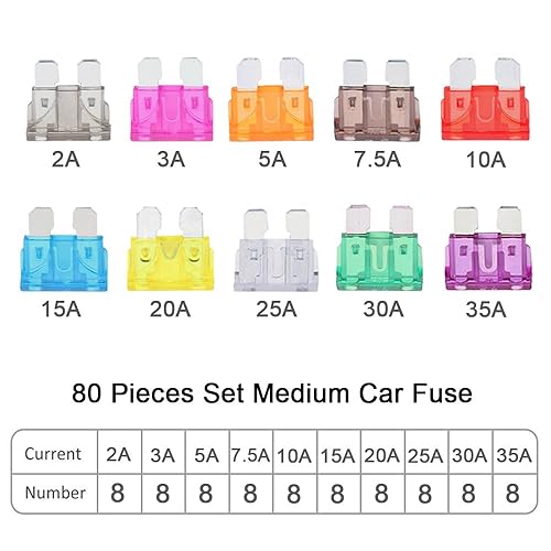 Miniatura 2 de FULARR - 80 fusibles profesionales para automóvil, camión, barco, surtido de fusibles de hoja estándar, con extractor de fusibles de repuesto – 2A /