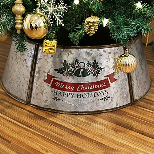 Darnassus Metal Christmas Tree Collar Christmas Tree Ring,29.1 Inch Diameter Base for Large Trees and Holiday Tree Skirt Decoration,5-Panel Version, Silver