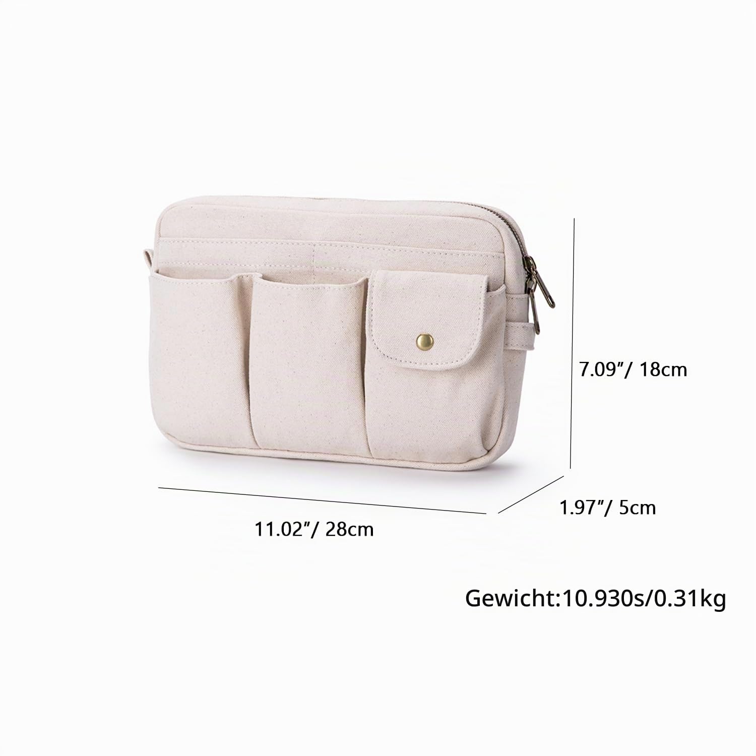 Kosmetiktasche mit großem Fassungsvermögen und mehreren Fächern für einfache Organisation und Reinigung, Beige/Leinen, 11.02" x 1.97" x 7.09", Casual