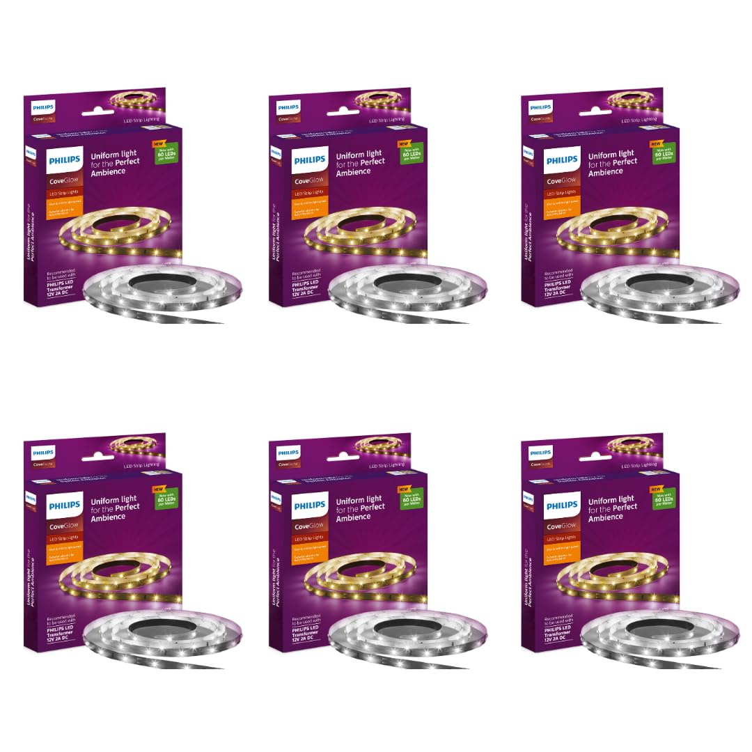 PHILIPS LED Cove Light for Ceiling | 5-Meter LED Strip Light for Home Decoration | CoveGlow, Cool Day Light | Pack of 6 (Driver Required Separately) (B0C6KX75PW) Amazon Price History, Amazon Price Tracker