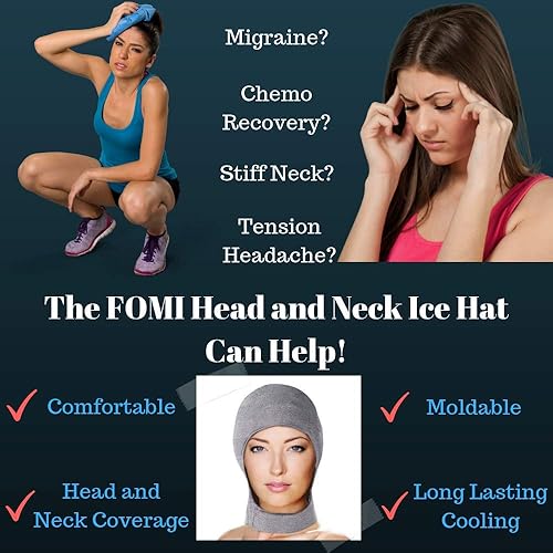 Miniatura 4 de FOMI Care - Gorro de hielo de gel para migraña para cabeza y cuello | Parte superior y lateral del cráneo más cobertura de frío cervical | Gorra