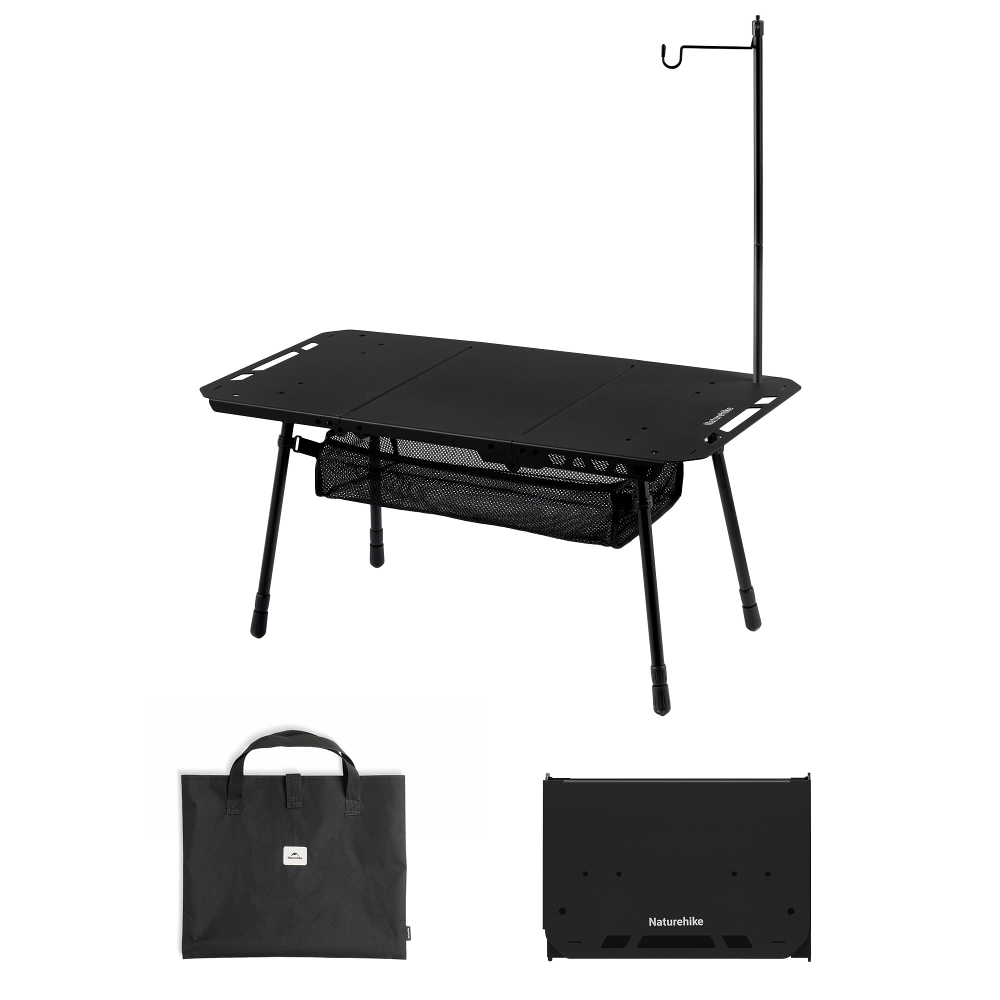 Naturehike Tavolo da campeggio con 3 scomparti pieghevoli, robusto tavolo tattico per casa, cucina, picnic ed esterni, pieghevole, ideale per campeggio e uso quotidiano