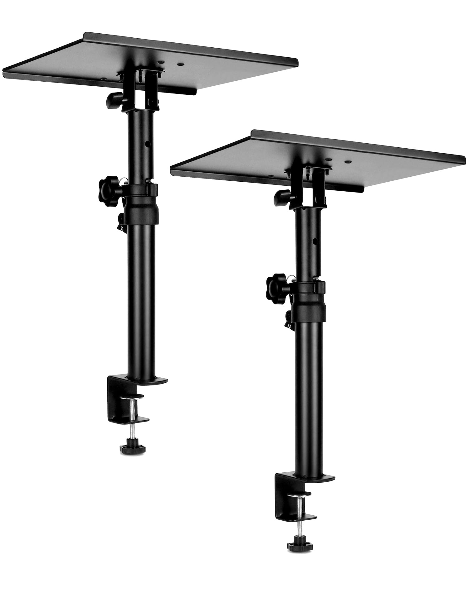 QWORK® Stojak na biurko głośnikowy, kąt nachylenia +/-15°, regulowana wysokość 35-59 cm, nośność 30 kg, czarny