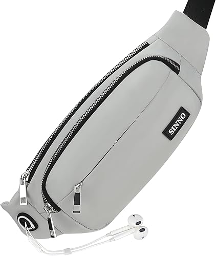 SINNO - Cangurera grande con 4 bolsillos con cremallera para correr, hacer senderismo, viajes, entrenamiento, pasear al perro, al aire libre,