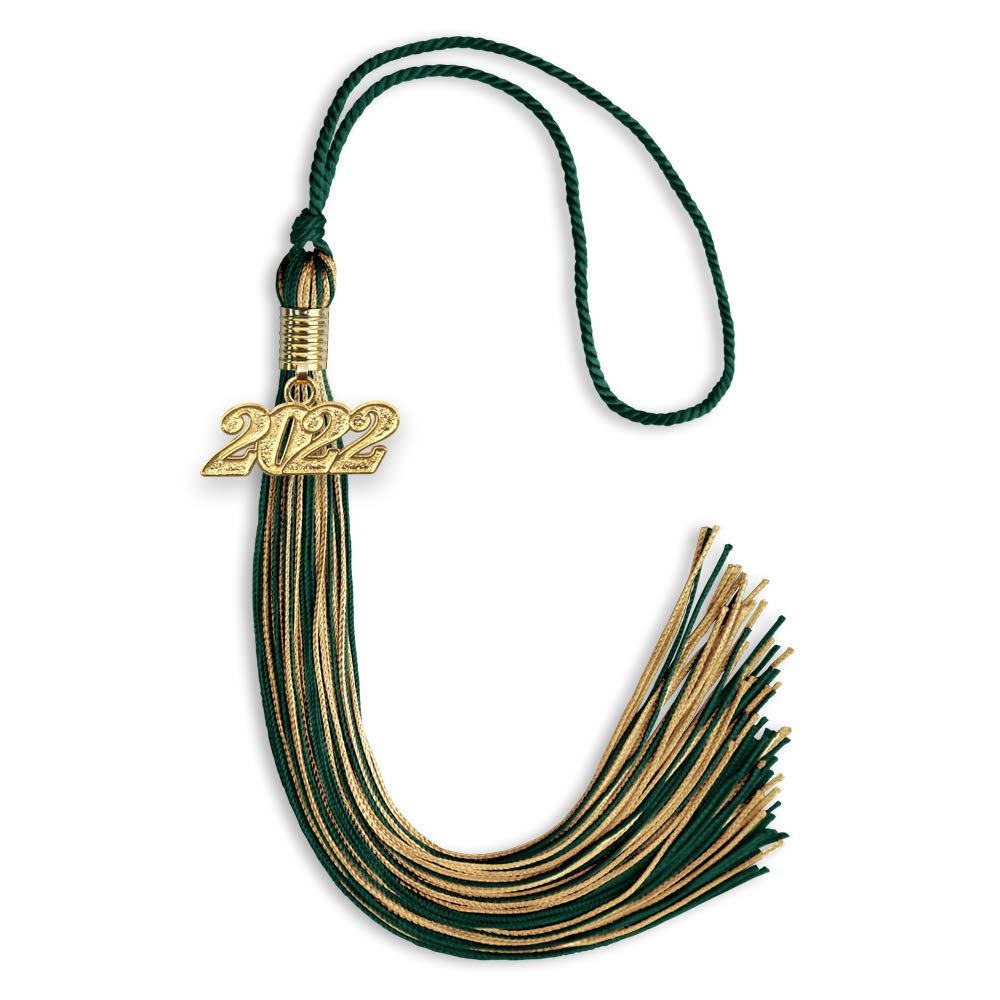 Endea Graduation Mixed Double Color Tassel with Gold Date Drop (Hunter Green/Antique Gold, 2022)