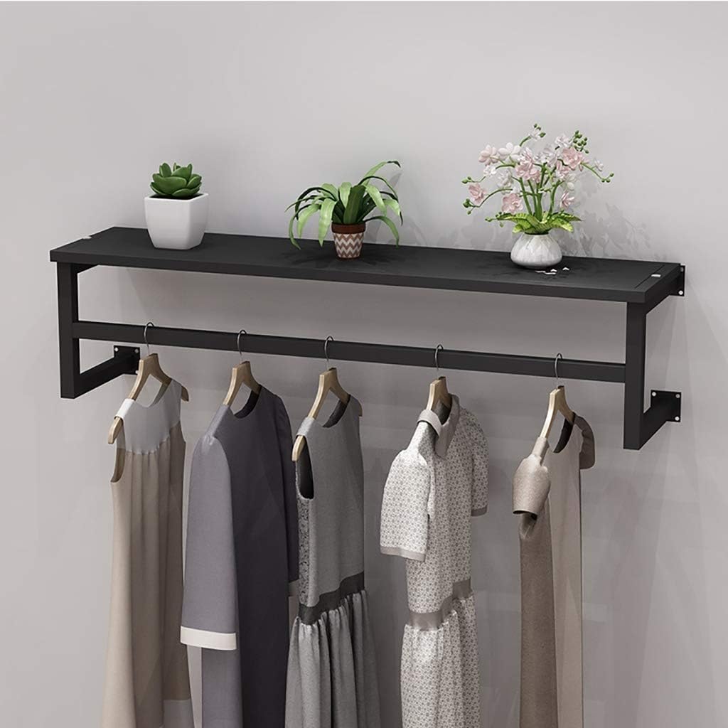 YNBSHGAA Industrial Wall Mounted Clothing Rack with Shelf Versatile Garment Rail & Floating Storage Shelf for Hallway Bedroom Retail Display and Organization,Gold-80 * 28cm