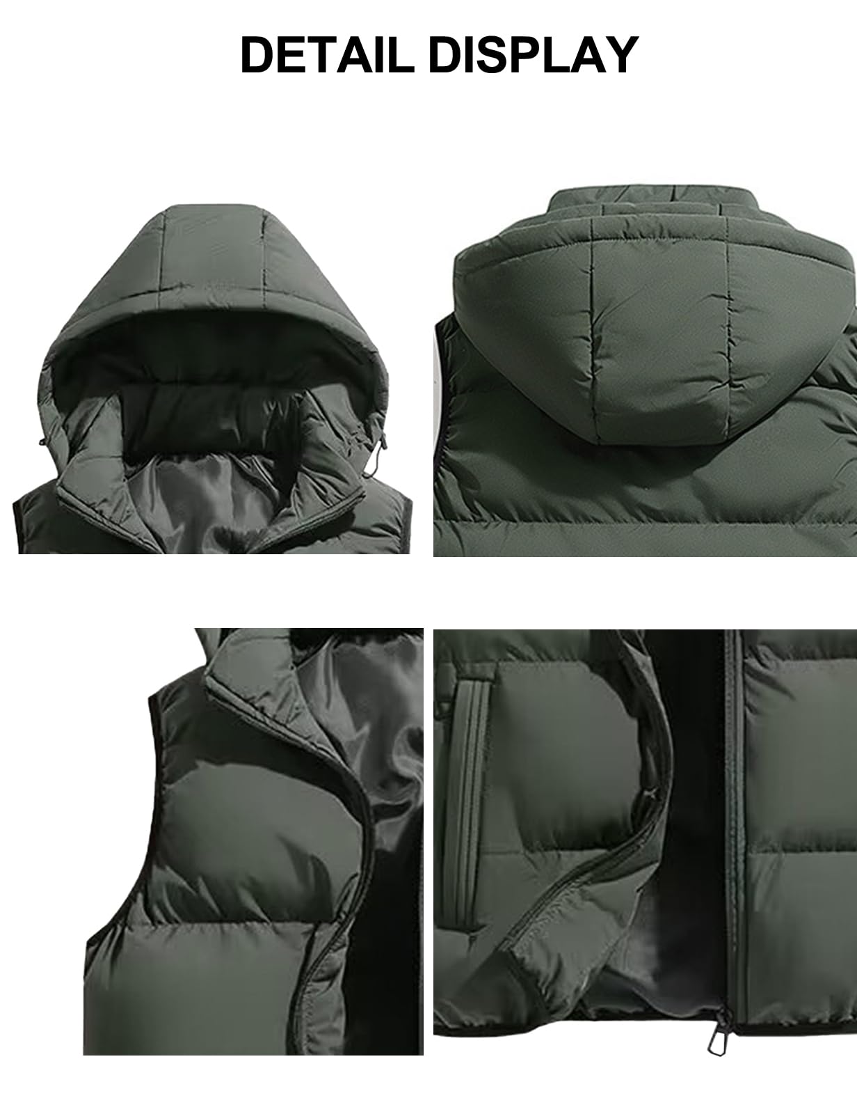 hathne Herren Winter Puffer Weste Ärmellos Warm Reißverschluss Leichte Jacke Weste mit abnehmbarer Kapuze