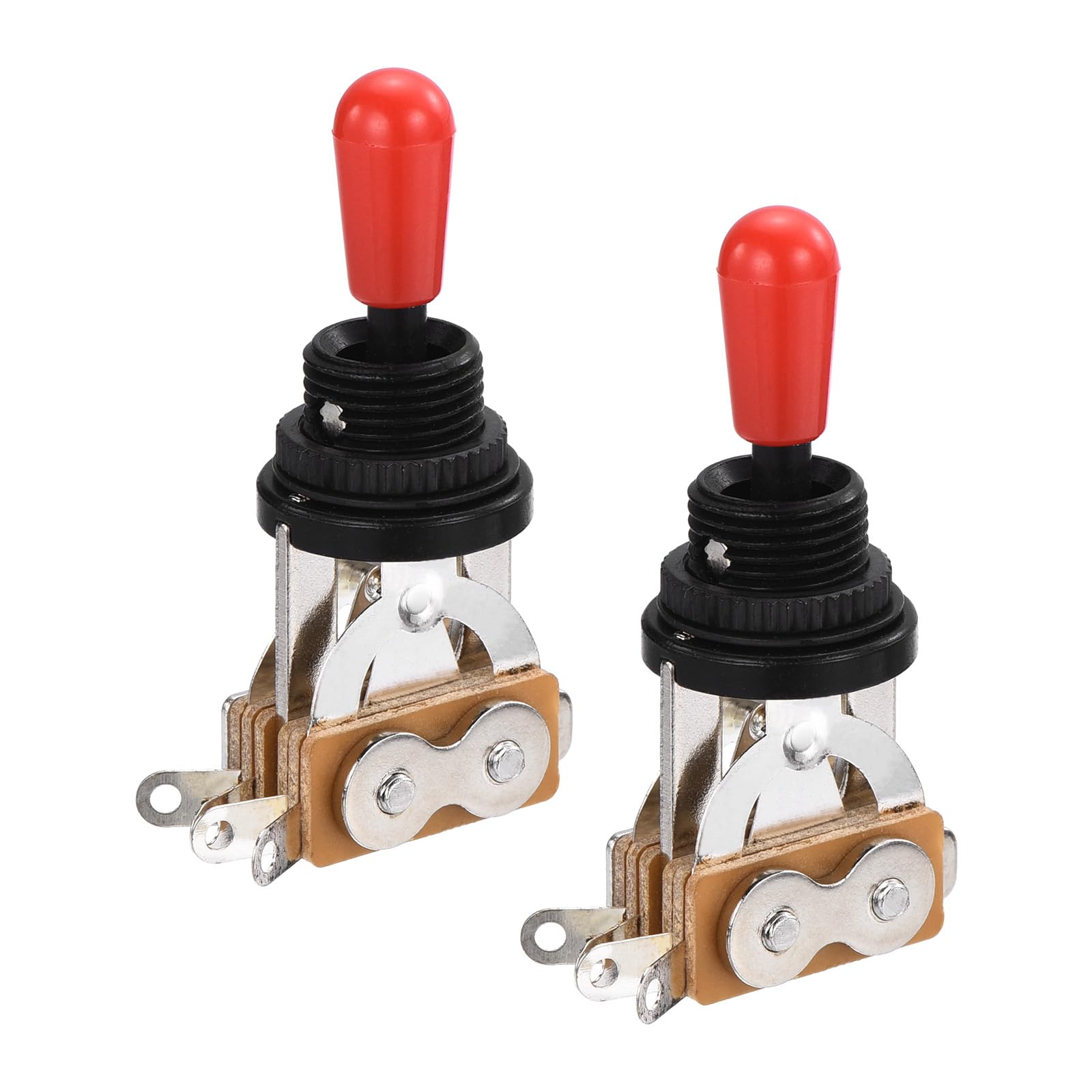 MECCANIXITY 3 Way Short Straight Guitar Toggle Switch Pickup Selector Black with Red Tip Knob Cap for Electric Guitars Parts Replacement Pack of 2